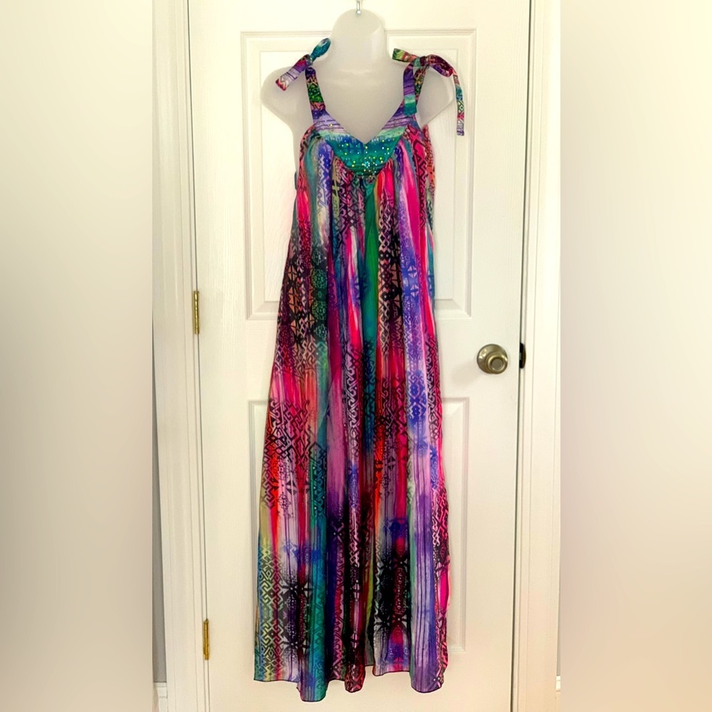 One Size Lapis Brand Tie Shoulder Dress ~ Swim Coverup ~ Mumu~ Maxi Dress